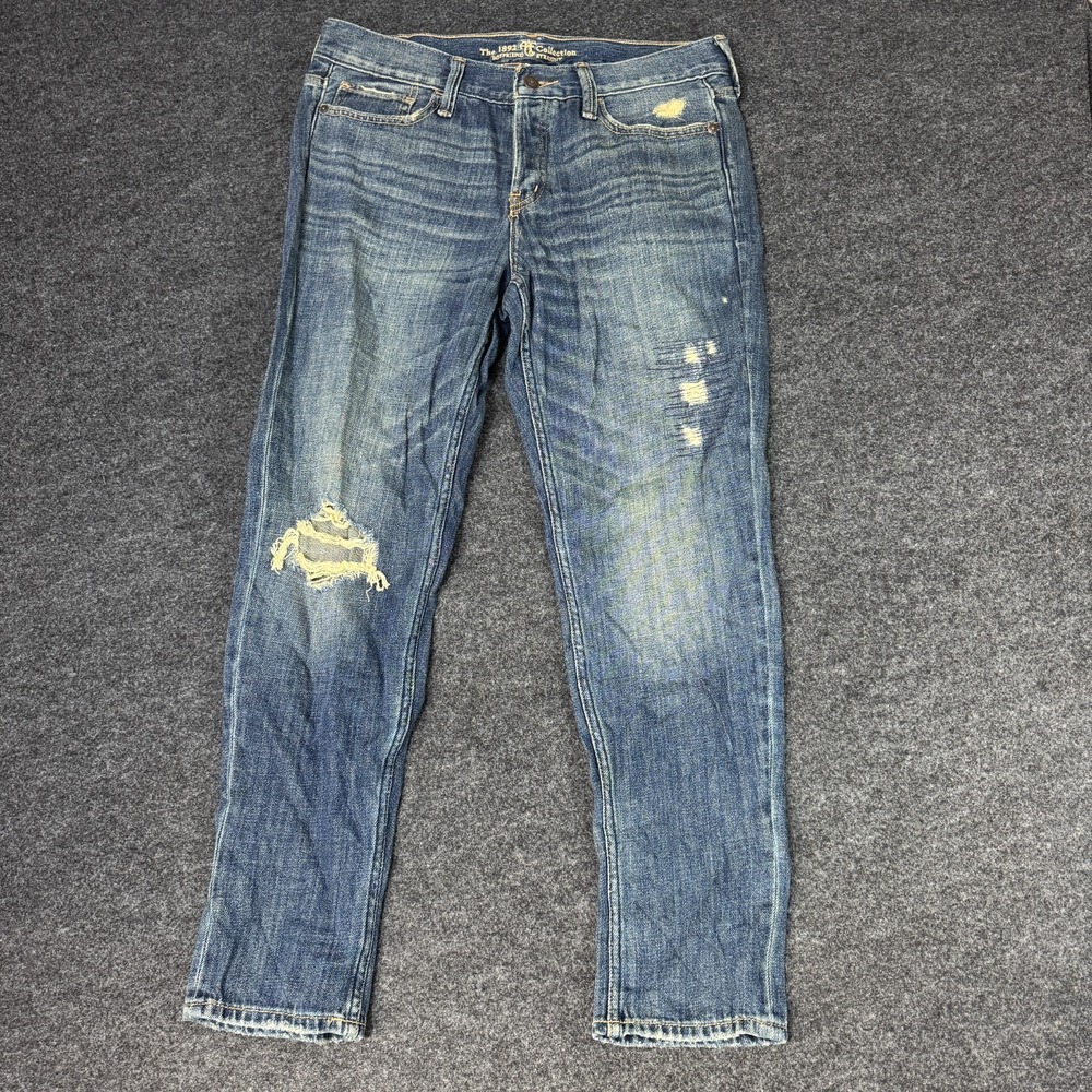 Abercrombie & Fitch Boyfriend Straight Leg Jeans Womens 6 Blue Cotton Distressed